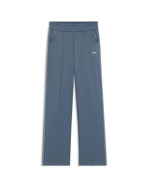 Boss Blue Straight-Fit Tracksuit Bottoms With Contrast Logo And Piping