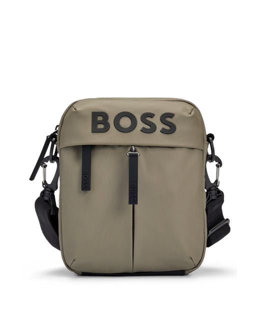 Boss Gray Faux-leather Reporter Bag With Tonal Logo for men