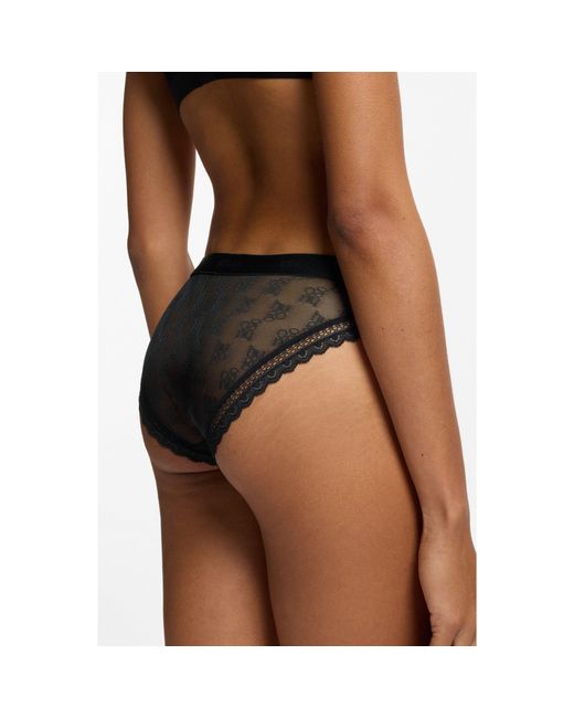 HUGO Black Lace Briefs With Branded Waistband