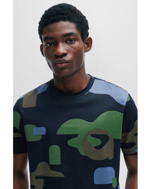 BOSS by HUGO BOSS Mercerised cotton T shirt With Seasonal Pattern