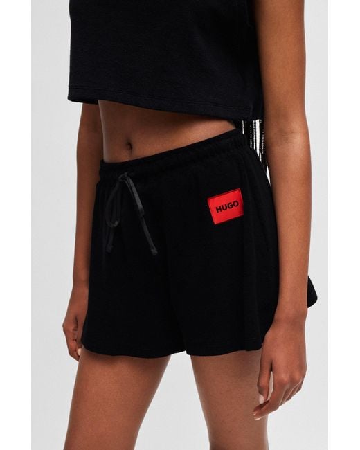 HUGO Black Cotton-blend Shorts With Logo Detail