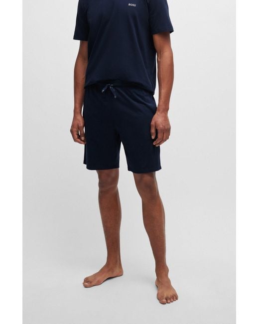 Boss Blue Stretch-cotton Regular-fit Shorts With Logo Detail for men