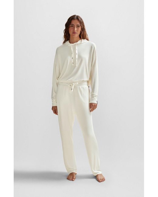 Boss White Straight-leg Tracksuit Bottoms In Stretch Fabric
