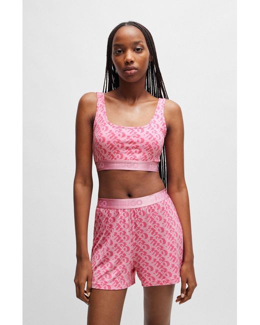 HUGO Stretch-cotton Bralette With Repeat Logos in Pink