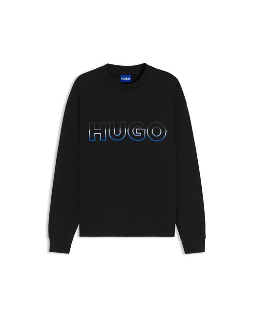 HUGO Black Cotton-Terry Sweatshirt With Ombré Logo Embroidery for men