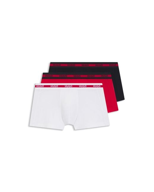 HUGO Red Three-Pack Of Stretch-Cotton Trunks With Logo Waistbands for men