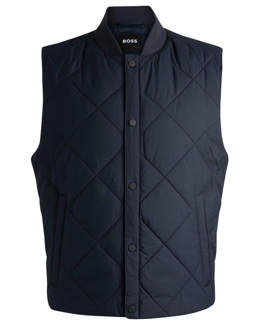 Boss Blue Water-repellent Regular-fit Gilet With Diamond Quilting for men