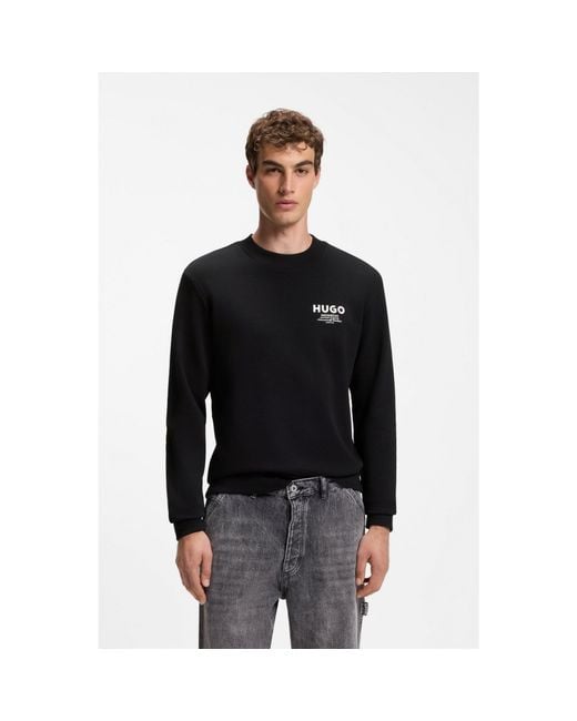 HUGO Black French Terry Cotton Sweatshirt With Bold Logo Print for men