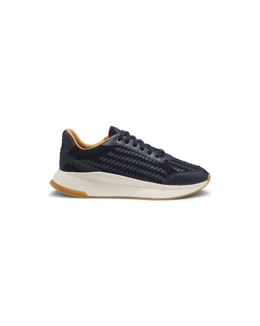 Boss Blue Ttnm Evo Trainers With Woven Uppers And Suede Trims for men