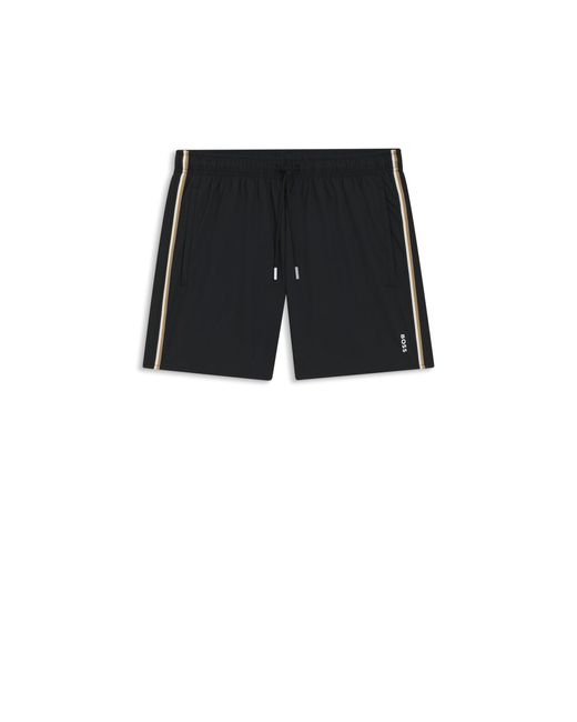 Boss Black Swim Shorts With Signature Stripe And Logo for men