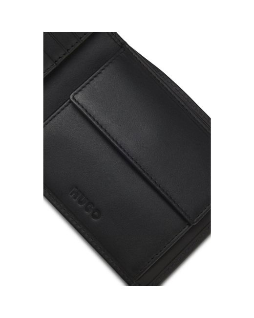 HUGO Black Leather Trifold Wallet With Logo for men