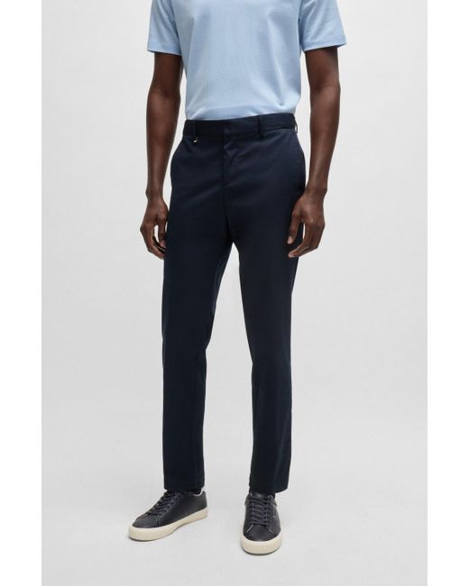 Boss Blue Slim-fit Trousers In Stretch Cotton for men