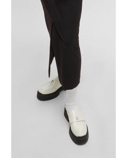 HUGO Leren Loafers Met Tweedelig Logo En Robuuste Zool in het White