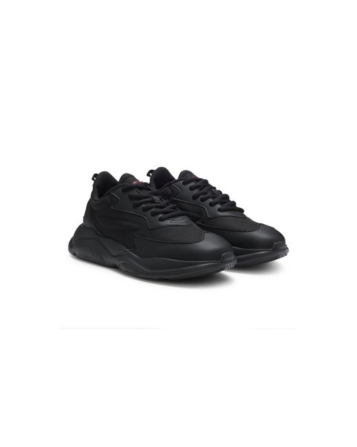 HUGO Black Logo-Counter Trainers With Canvas-Effect Fabric for men