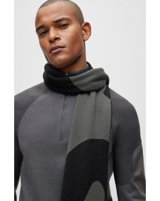 Écharpe en tissu mélangé à de la laine avec logo jacquard BOSS by HUGO BOSS  pour homme en coloris Noir | Lyst