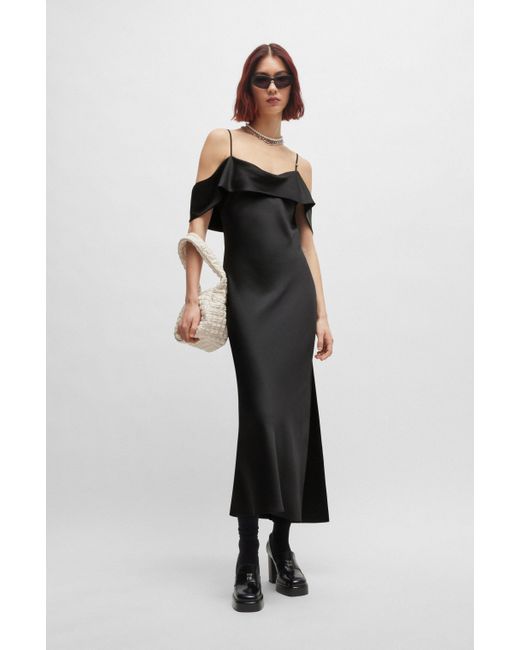 HUGO Black Kleid aus Satin mit Bardot-Ausschnitt