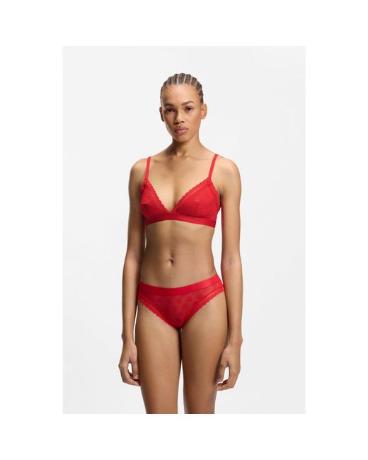 HUGO Red Lace Triangle Bra With Logo Waistband