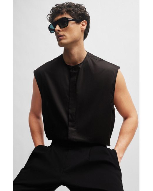 Boss Black Sleeveless Regular-fit Shirt In Easy-iron Cotton Poplin for men