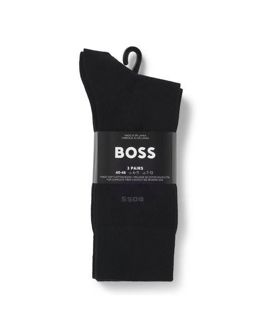 Boss Black Stretch Cotton-Blend Crew Socks for men