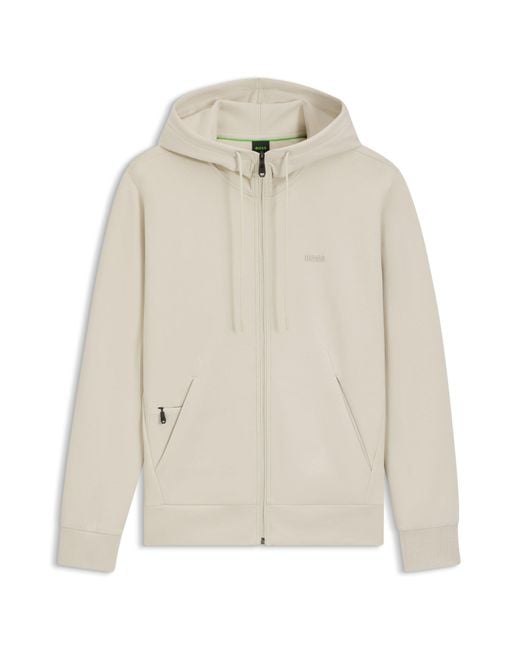 Boss Hoodie Van Stretchkatoen Met Rits En Logoprint in het Natural voor heren