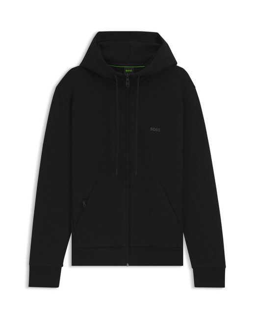 Sweat à capuche zippé en coton stretch à logo imprimé Boss pour homme en coloris Black