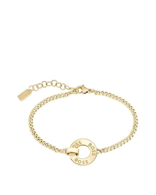Boss Metallic Gold-tone Chain Bracelet With Crystal-set Ring