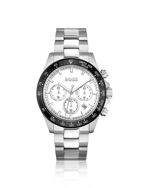 Boss Metallic Link-bracelet Chronograph Watch With White Dial for men