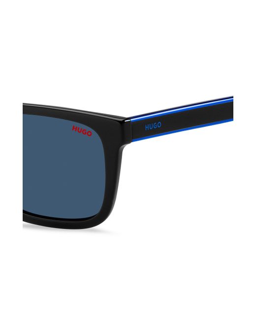 HUGO Sonnenbrille aus schwarzem Acetat mit blau getönten Gläsern in Blue für Herren