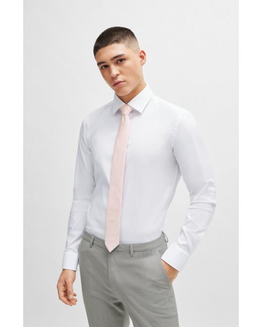 Cravate texturée en jacquard de soie HUGO pour homme en coloris White