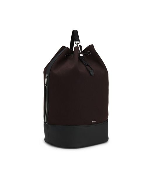 Boss Black Canvas Bucket Bag With Faux-Leather Trims for men