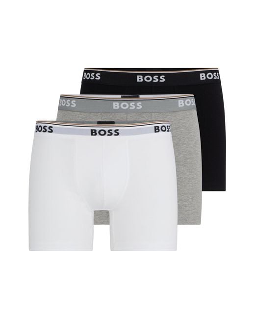 Lot de trois boxers longs en coton stretch avec logos Boss pour homme en coloris Black