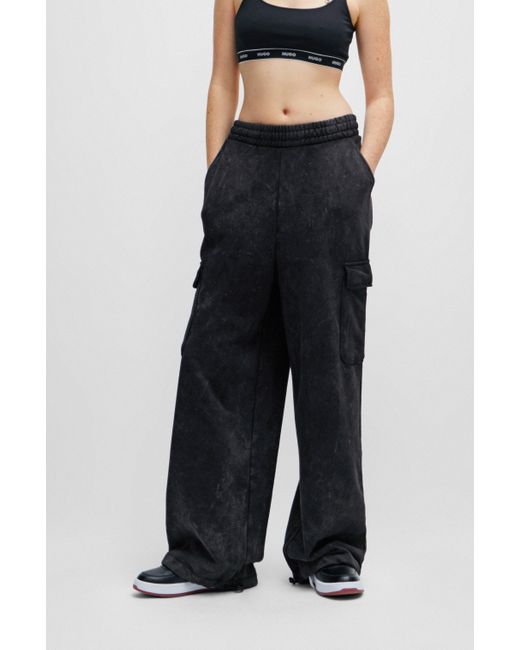 HUGO Blue Relaxed-fit Cargo Tracksuit Bottoms In A Cotton Blend