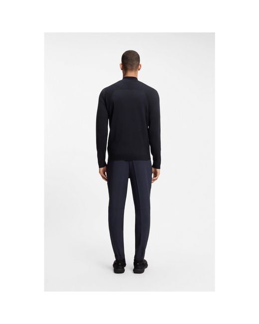 Boss Blue Zip-Neck Sweater for men