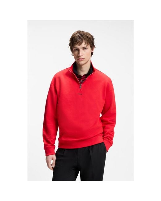 HUGO Red Relaxed-Fit Cotton Sweatshirt With Zip Neck for men