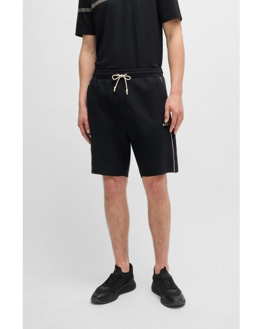 Boss Black Stretch-cotton Shorts With Emed Artwork for men