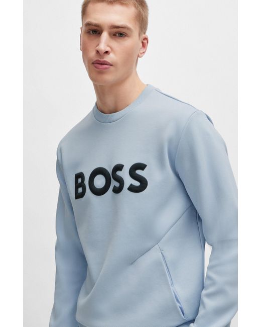 Boss Sweatshirt aus Baumwoll-Mix mit erhabenem 3D-Logo in Blue für Herren