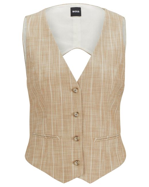 Boss Natural Pinstripe Waistcoat With Open Back