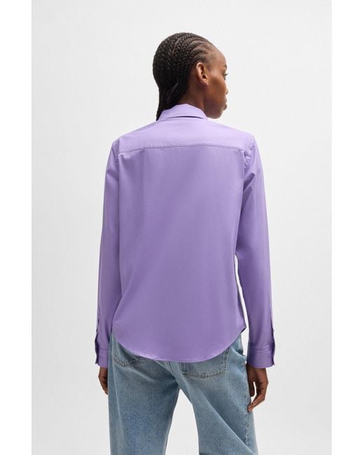 HUGO Purple Slim-fit Blouse In Organic Cotton With Stretch