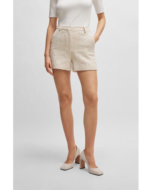 Boss Natural Relaxed-fit Tweed Shorts With Belt Loops