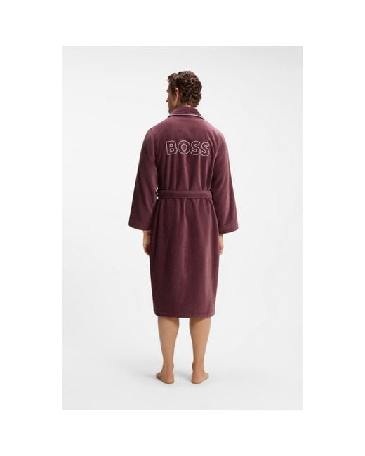 Boss Purple Cotton Dressing Gown With Piping And Embroidered Branding for men