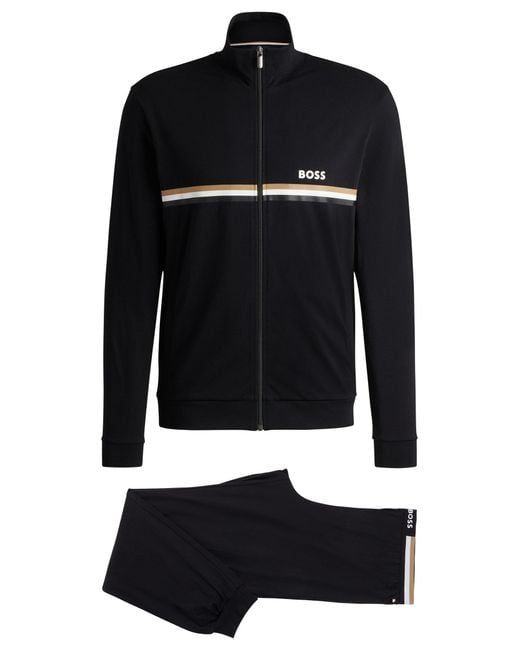 Boss Black Stretch-cotton Regular-fit Tracksuit With Signature Details for men