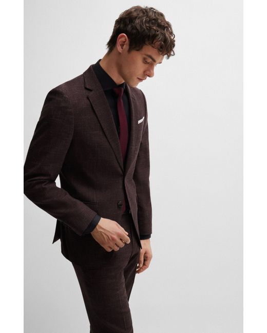 Boss Red Slim-fit Jacket In Virgin Wool And Linen for men