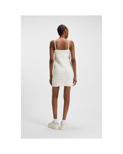 HUGO White Mesh-Knit Dress With Spaghetti Straps