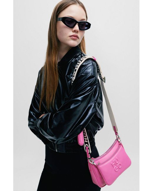 HUGO Pink Crossbody Bag With Detachable Pouches And Debossed Branding