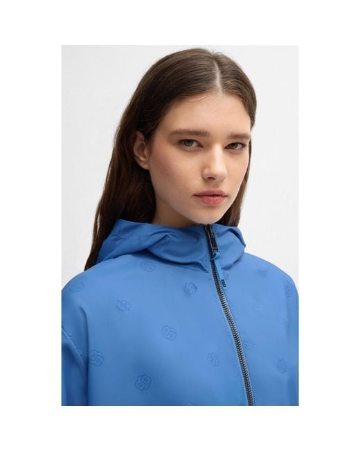 Boss Blue Equestrian Waterproof Rain Jacket With Double B Monogram Motif