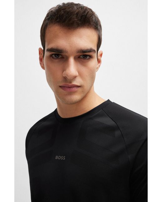 Boss T-Shirt aus Performance-Jacquard mit dekorativem reflektierendem Logo in Black für Herren