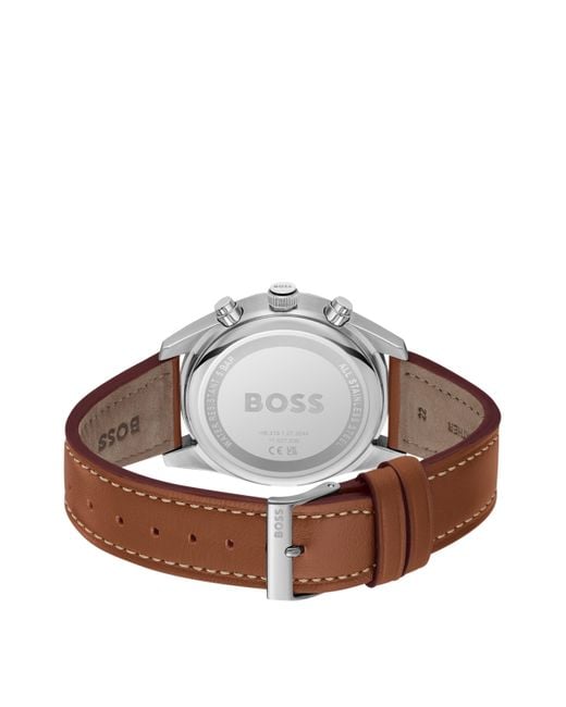 Boss Black-dial Chronograph Watch With Brown Leather Strap for men