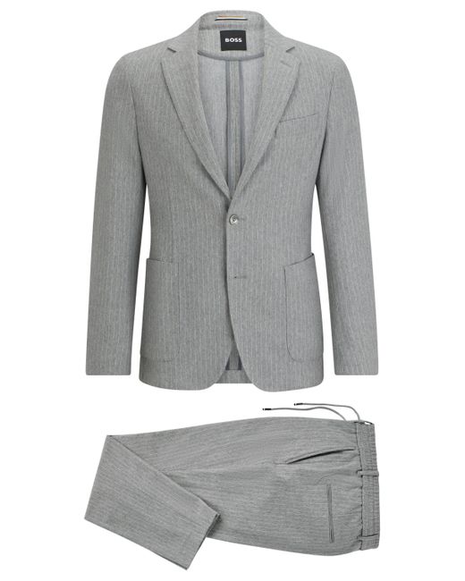 Costume Slim Fit en coton stretch à rayures Boss pour homme en coloris Gray