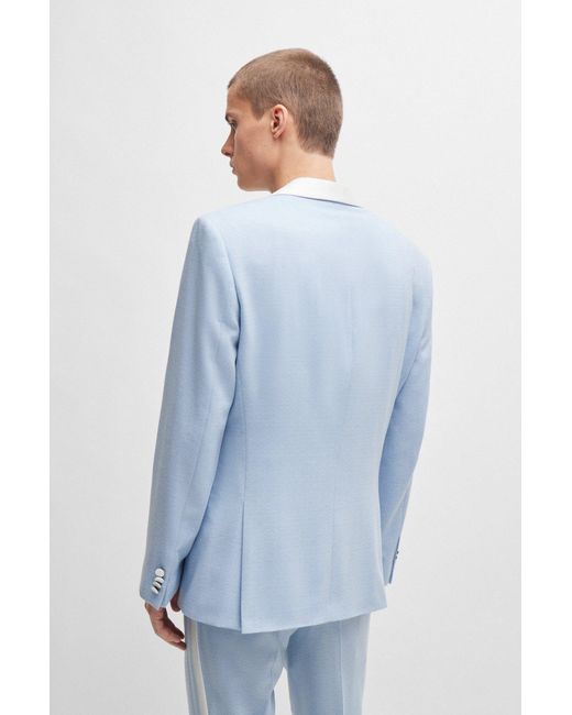 HUGO Blue Slim-fit Jacket In Mouliné Stretch Fabric for men