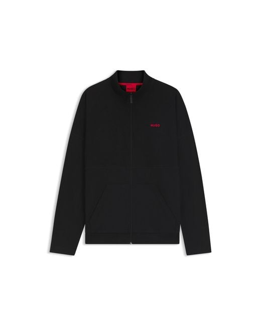 HUGO Black Cotton-Blend Zip-Up Jacket With Waffle Structure for men